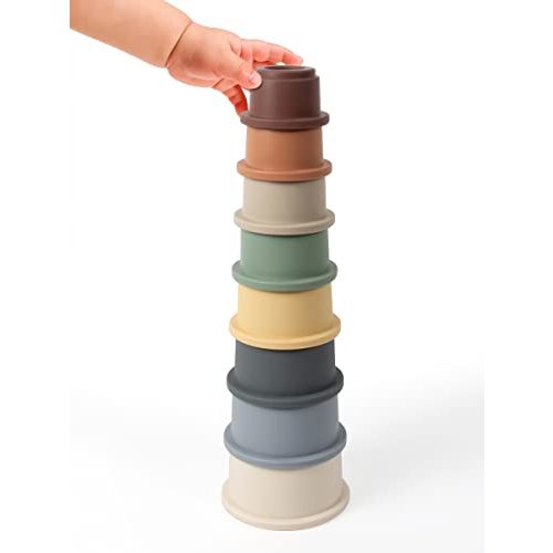 Gentle Monster Stacking Cups Toys for Toddler, Silicone Soft Stacking Toys for Baby Teething, Educational Gift Toy for Babies and Toddlers Boy & Girl, Baby Montessori Toy for Fine Motor Skills(8 Pcs)