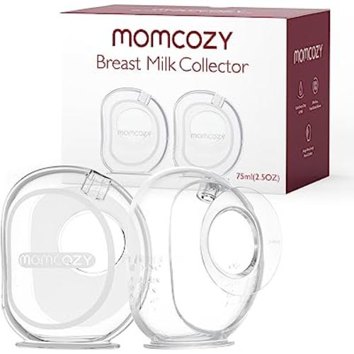 Momcozy Milk Collector for Breastmilk, Pea Breastfeeding Milk Catchers with Flange & Valve More Adsorption & Fit, Silicone Milk Collector Reusable Breast Milk Shells 2.5oz/75ml, 2 Pack