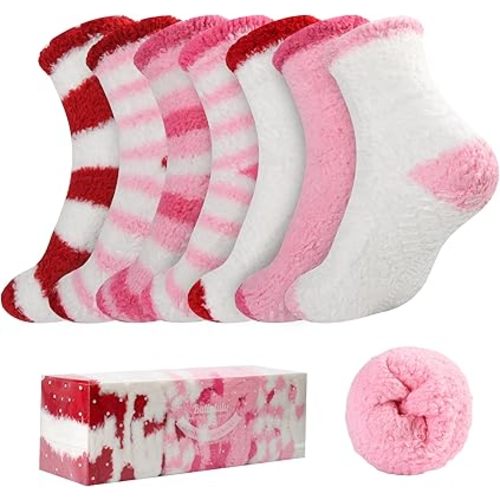 Bulinlulu Fuzzy Socks with Grips Plush Sleep Cozy Winter Soft Hospital Fluffy Socks Gifts for Womens Mens Gifts