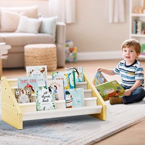 Dayacoco 4-Tier Kids Bookshelf,Montessori Style Book Shelf for Kids Rooms,Extra-Large Children's Bookshelf,Easy to Install Book Shelf for Children's Room or Playroom Storage,White