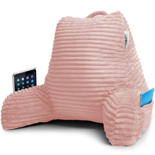 Nestl Cut Plush Striped Reading Pillow for Adults, Kids & Teens, Shredded Memory Foam Bed Rest Pillow with Arms