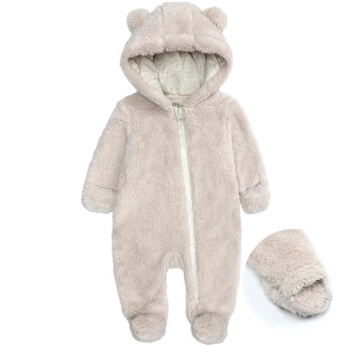 Ovbmpzd Hooded Bodysuits for Toddlers Full Zip up Beige Fleece Warm Solid Footed Sleepers Preemie Onesies Boy 0 Months