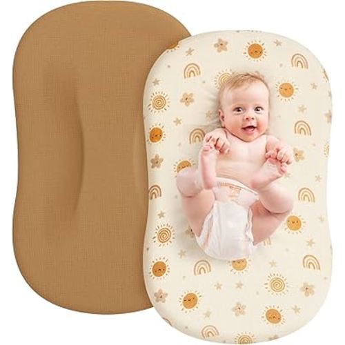 MEXXI Muslin Baby Lounger Cover, 2 Pack Infant Cover, Breathable and Soft Cotton Slipcover for Baby Girls and Boys (Cider)