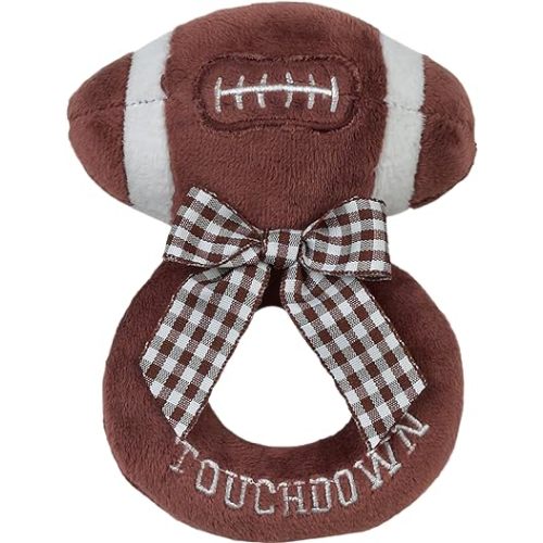 Bearington Collection Baby Touchdown, 5.5 Inch Plush Stuffed Baby Football Soft Ring Rattle