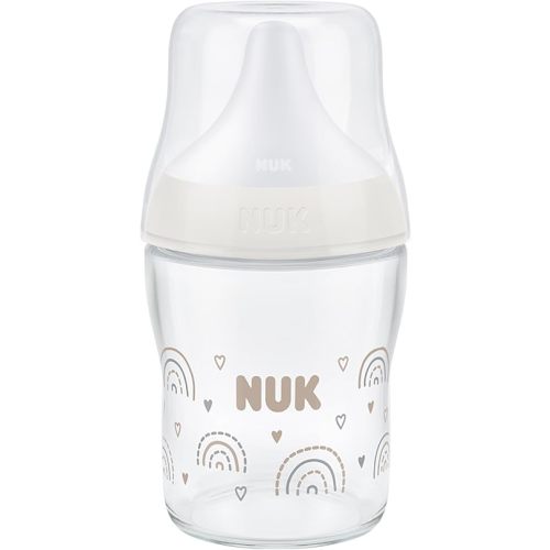 NUK Perfect Match Glass Baby Bottle, 0+ Months, 120 ml, Anti Colic Feeding Bottle, Temperature Control Indicator, Rainbow, 1 Count
