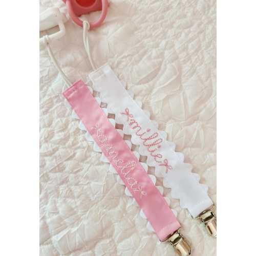 Embroidered Pacifier Clip. Bow Paci Clip. Monogram Baby Gift.