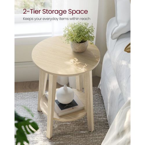 2-Tier Round Side Table with Tapered Legs, 15.8 Inch Small End Table for Living Room Bedroom, Natural Beige