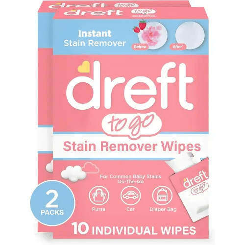Dreft Stain Remover Wipes for Baby Clothes – Travel Size Stain Remover, Individually Wrapped for On-the-Go Use – Mild on Skin & Safe for Baby Clothes – 20 Count