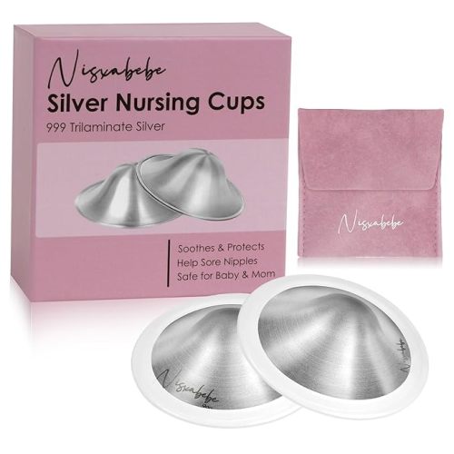 The Original Silver Nursing Cups with Silicone Ring,Nipple Shields for Nursing Newborn,Breastfeeding Must Haves for Soothe and Protect Your Nursing Nipples,Trilaminate 999 Silver(X-Large)