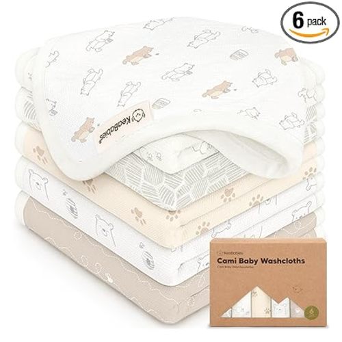 6-Pack Cotton Baby Washcloths for Newborn - Organic Cotton Muslin Soft Wash Cloths for Babies, Infant, Kids,Toddler Towels for Boy,Girl,Super Absorbent Face Cloths,Scratch-Free Baby Rags (Bumbly)
