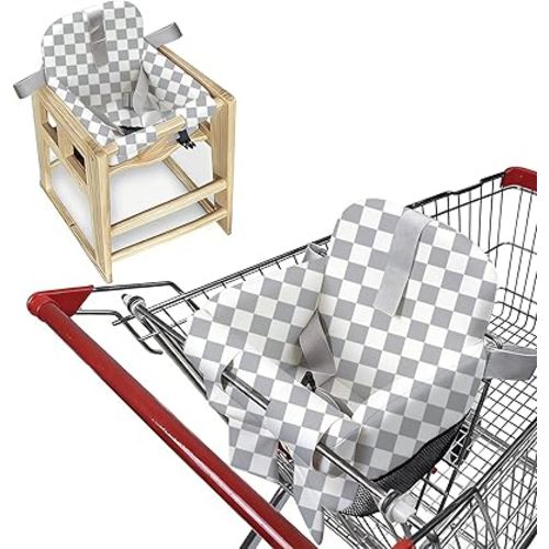 Shopping Cart Cover for Baby &High Chair Cover, Padded with Detachable Strap & Thigh Pad, Machine Washable, Padded Toddler Shopping Cart Cover Grocery Cart Cover(Checkered)