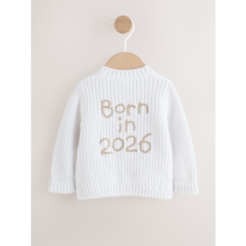 White Born In 2026 - Baby Cardigan