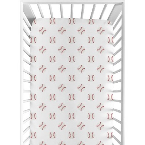 Sweet Jojo Designs Boy Baby Fitted Crib Sheet Baseball Patch Collection Red and White