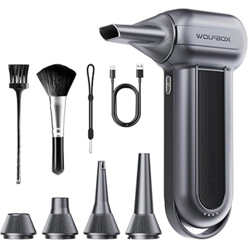 WOLFBOX MF100 Electric Air Duster-150000RPM Super Power Cordless Air Duster, Rechargeable Brushless Motor Durable Blower, 3-Gear Adjustable Dust Blower for Computer, Keyboard, Outdoor, House and Car