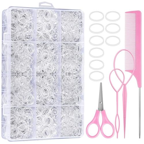 2200 Pcs Elastic Hair Bands with Hair Loop Styling Tool Set, Clear and Black Elastic Hair Ties with Rubber Band Cutter Organizer Box Hair Accessories for Toddler Baby Girl Women