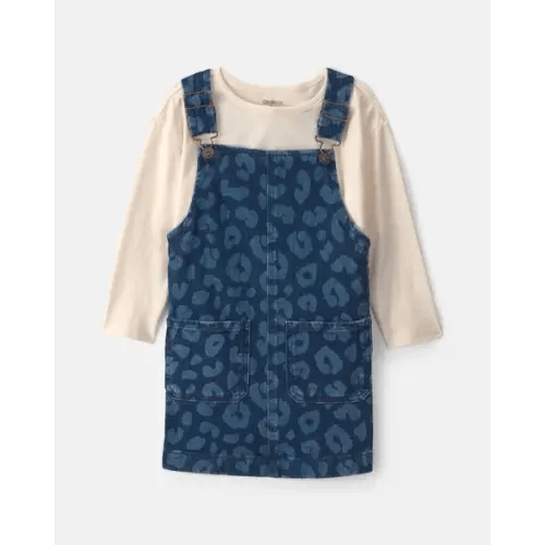 Toddler Girl 2-Piece Leopard Long-Sleeve Overall Set - Dark Wash - OshKosh B'gosh | Carter's