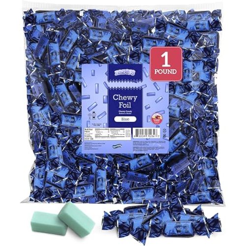 Zazers Blue Chewy Foil Candy - 1 Pound - Tutti Frutti Flavor - Individually Wrapped, Perfect for Color Themed Party Decor, Gender Reveal, Great for Office, Reception, Buffet, Kosher, Gluten-Free, Nut-Free