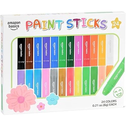 Amazon Basics Tempera Paint Sticks for Kids and Students, Washable, Twist-Up Design, 24 Colors