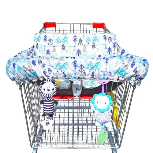 2 in 1 Shopping Cart Cover&High Chair Cover for Restaurant Seat, Grocery Cart Cover for Baby Infant Toddler Girl/Boy Reversible, Machine Washable (Blue)