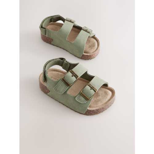 Green Wide Fit (G) Double Buckle Cushioned Footbed Sandals