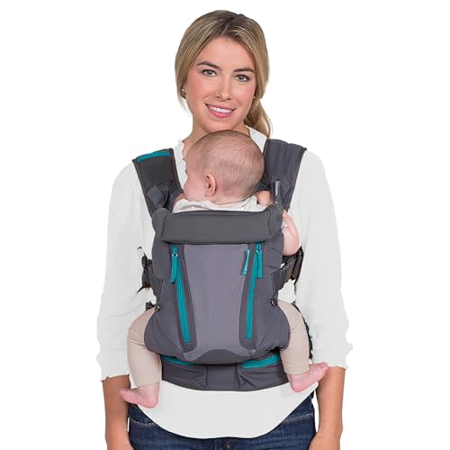 Infantino Carry On Baby Carrier, Ergonomic Multi-Pocket Baby Carrier for Newborn to Toddler 8-40 lbs with Padded Straps, Lumbar Belt Storage, Registry Essential, Gray