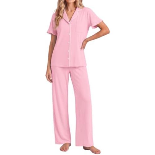 Ekouaer Pajamas for Women Set Button Up Soft Pjs Short Sleeve Lounge Sets