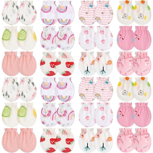 Geyoga 24 Pairs Newborn Baby Mittens No Scratch Mittens Soft Elastic Infant Baby Gloves for 0-6 Months Boy Girl