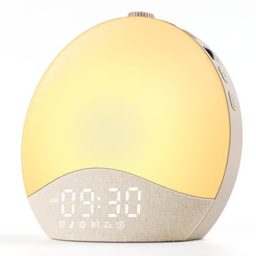 ecozy Sunrise Alarm Clock for Bedroom, White Noise Sound Machine | 26 Soothing Sounds, 17 Night Lights, Bluetooth Speaker, Wake Up Sunlight for Heavy Sleepers, Adults, Kids - Natural