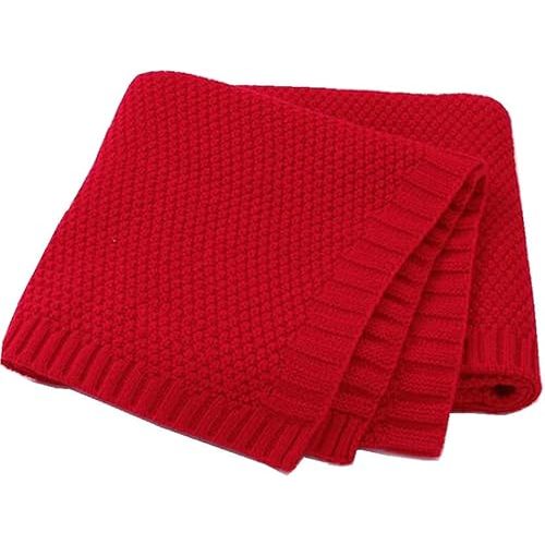 Cotton Knitted Baby Blankets for Girls Boys Newborn,Red
