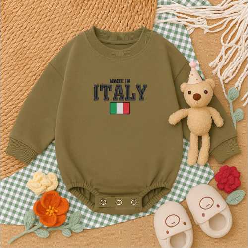 Embroidered Baby Romper: Custom Name, Made in Italy, Cotton Bodysuit