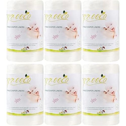 wegreeco Cloth Diaper Liners - Unscented Diaper Liners, Fragance Free Cloth Diaper Liners - 100 Sheets Per Roll (6 Roll)