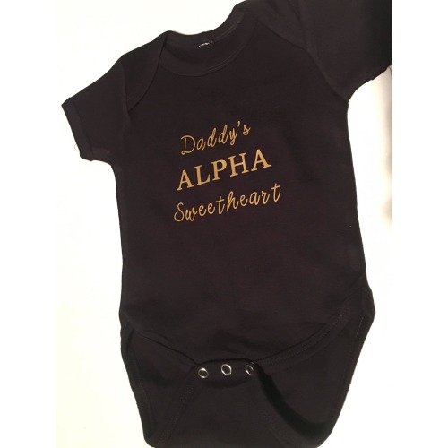 Daddy's Alpha Sweetheart Black and Gold baby bodysuit
