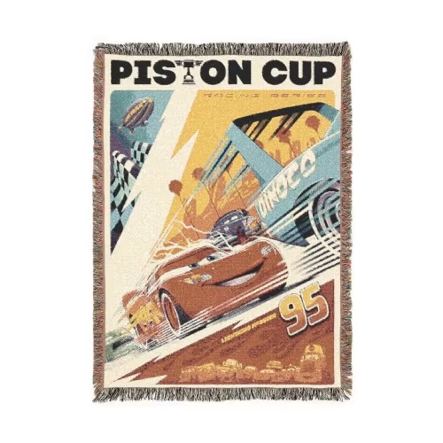 Piston Cup Cars Woven Blanket: Pixar Movie Art, Cozy Cotton Decor