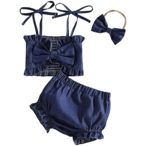 Baby Girl Denim Outfits Ruffle Sleeveless Top and Jeans Shorts Set Western Toddler Clothes Infant Cowgirl Outfit