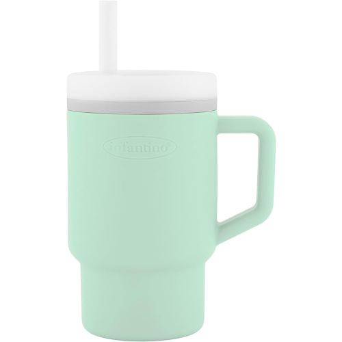 Infantino My 1st Tumbler, Silicone Sippy Cup with Straw & Handle, Spill-Resistant Baby Cup for On-the-Go, BPA-Free Transition Bottle, Mint