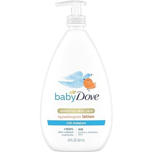 Baby Dove Sensitive Skin Care Body Lotion For Delicate Baby Skin Rich Moisture With 24-Hour Moisturizer, 20 fl oz (Package May Vary)