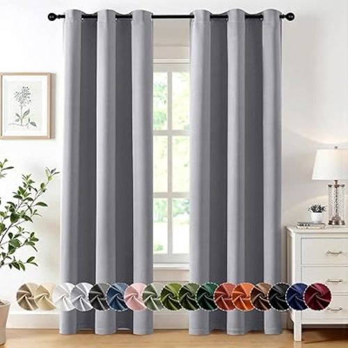 MIULEE Light Grey Blackout Curtains for Bedroom Living Room 84 Inches Long 2 Panels, Thermal Insulated Room Darkening Drapes Solid Grommet Noise Reduction Light Blocking Window Treatments 40x84 Inch