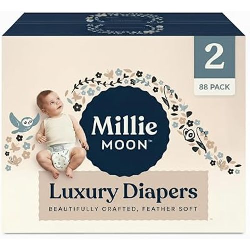 Millie Moon Luxury Diapers,Size 2, 88 Count, Absorbent, Keeps Baby Dry and Comfortable, Skin Safe Disposable Baby Diaper (Packaging May Vary)
