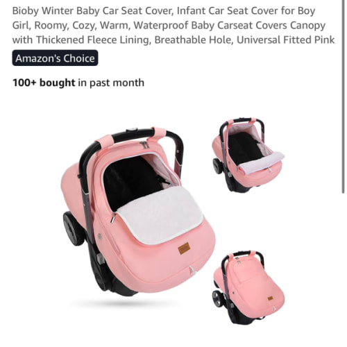 Bioby Winter Baby Car Seat Cover, Infant Car Seat Cover for Boy Girl, Roomy, Cozy, Warm, Waterproof Baby Carseat Covers Canopy with Thickened Fleece Lining, Breathable Hole, Universal Fitted Pink