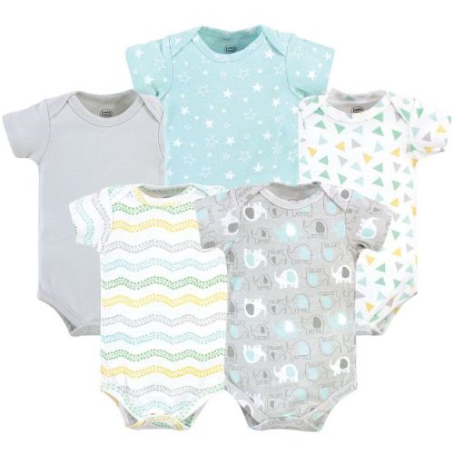 Luvable Friends Baby Cotton Bodysuits 5pk, Unisex Basic Elephant