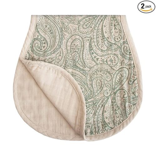 mushie Muslin Baby Burp Cloths | 100% Organic Cotton, Set of 2 (Green Paisley/Fog)