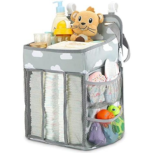 Hanging Diaper Caddy Organizer - Diaper Stacker for Changing Table, Crib, Playard or Wall & Nursery Organization Baby Shower Gifts for Newborn (Gray Cloud)