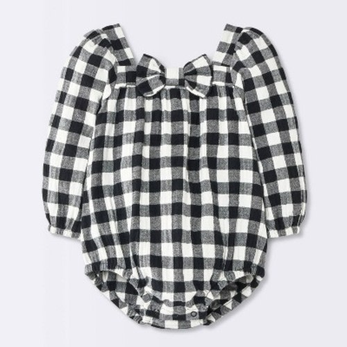 Baby Girls' Gingham Ruffle Bubble Romper - Cloud Island™ Black 12M