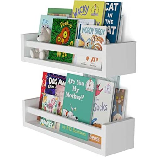 You Have Space Elba Floating Book Shelves for Kids Room Decor, Nursery Shelves for Wall, Bookshelf, White Set of 2