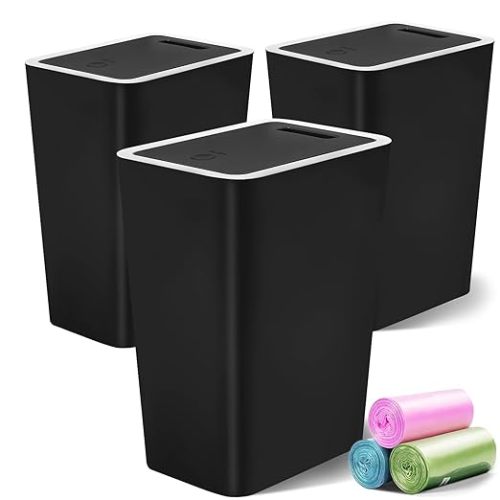 Lysam 4 Gallon Trash Can 3 Packs, Bedroom Trash Can with Lid & Trash Bags