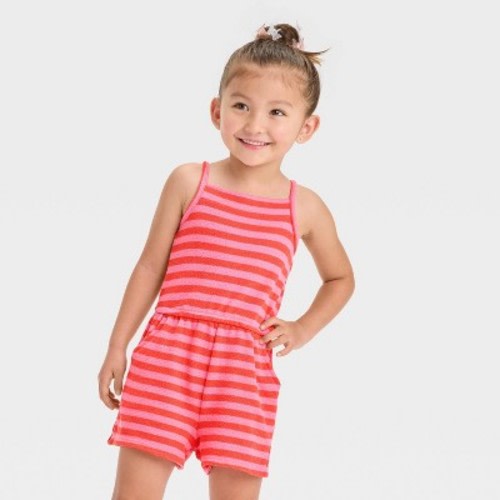 Toddler Girls' Striped Sleeveless Romper - Cat & Jack™ Coral Pink 18M
