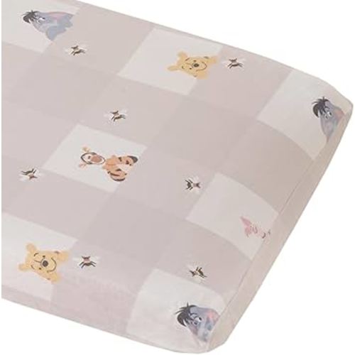 Disney Winnie The Pooh Hugs and Honeycombs Grey and White Plaid with Piglet, Tigger and Eeyore Contoured Changing Pad Cover