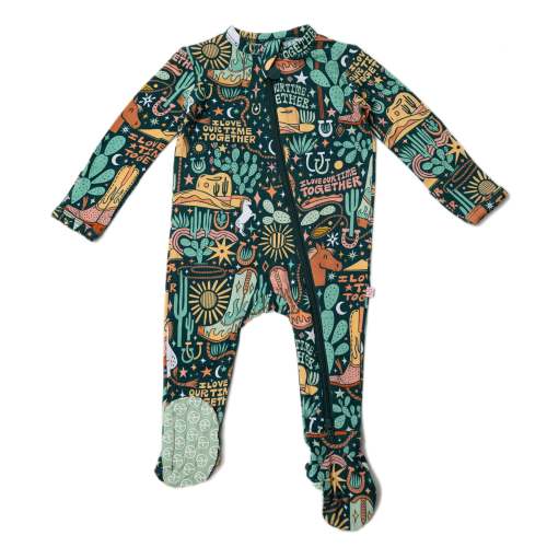 Bamboo Footie Zipper Baby Pajama - Western Cowboy Bamboo Onesie Sleeper - I Love Our Time Together Affirmation – Raising Mama
