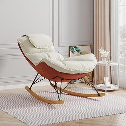 Generic Glider Rocker Leisure Sofa Single Rocking Chair, Light Luxury Sofa Chair, Balcony Leisure Area Single Chair, Comfortable and Breathable,Detachable and Washable seat Cushion (Velvet, White)