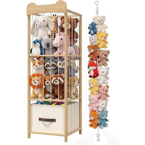MapleGrace Stuffed Animal Storage & Organizer, Wooden Cute Zoo Toy Holder for Toddler Rooms, Playrooms & Bedrooms - Small